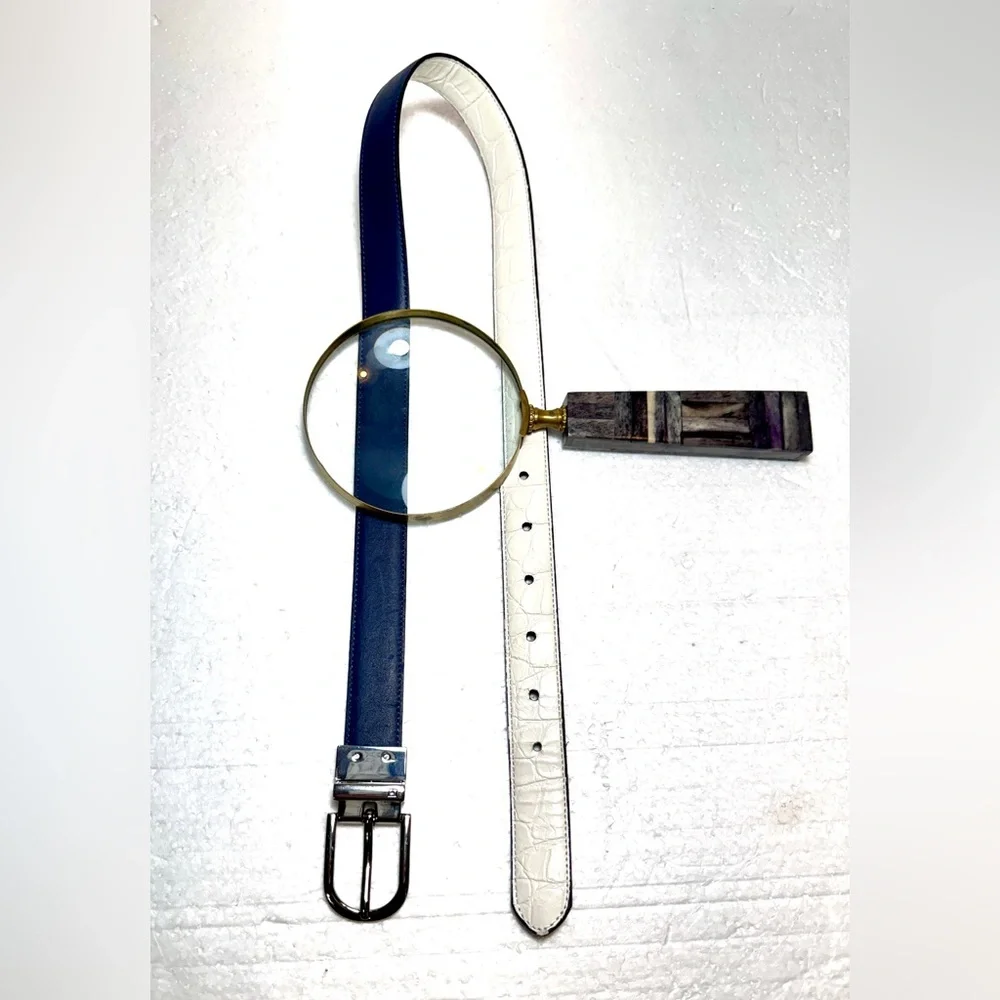 Leather Blue and White Unisex Belt